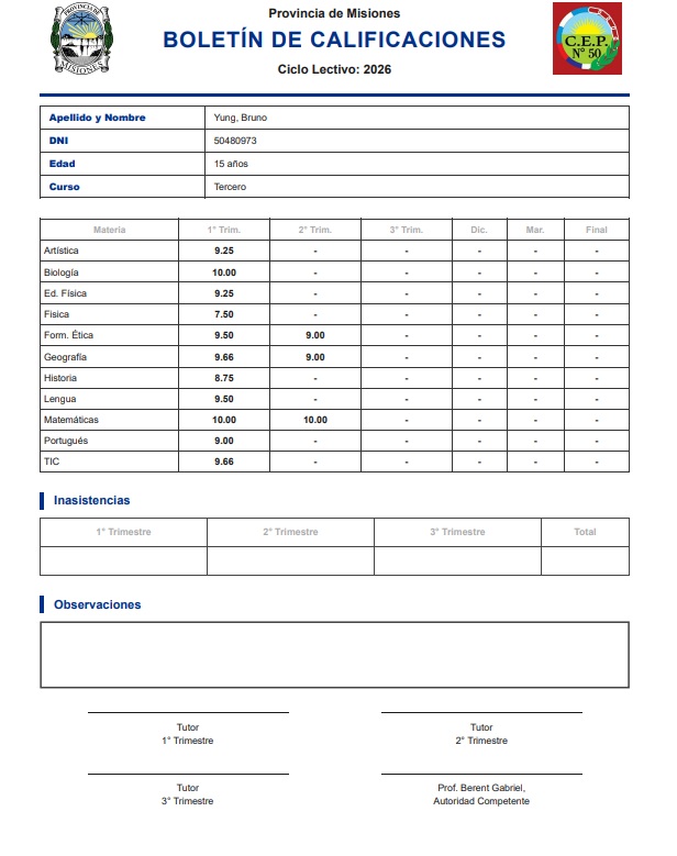 Sistema de Boletines Escolares